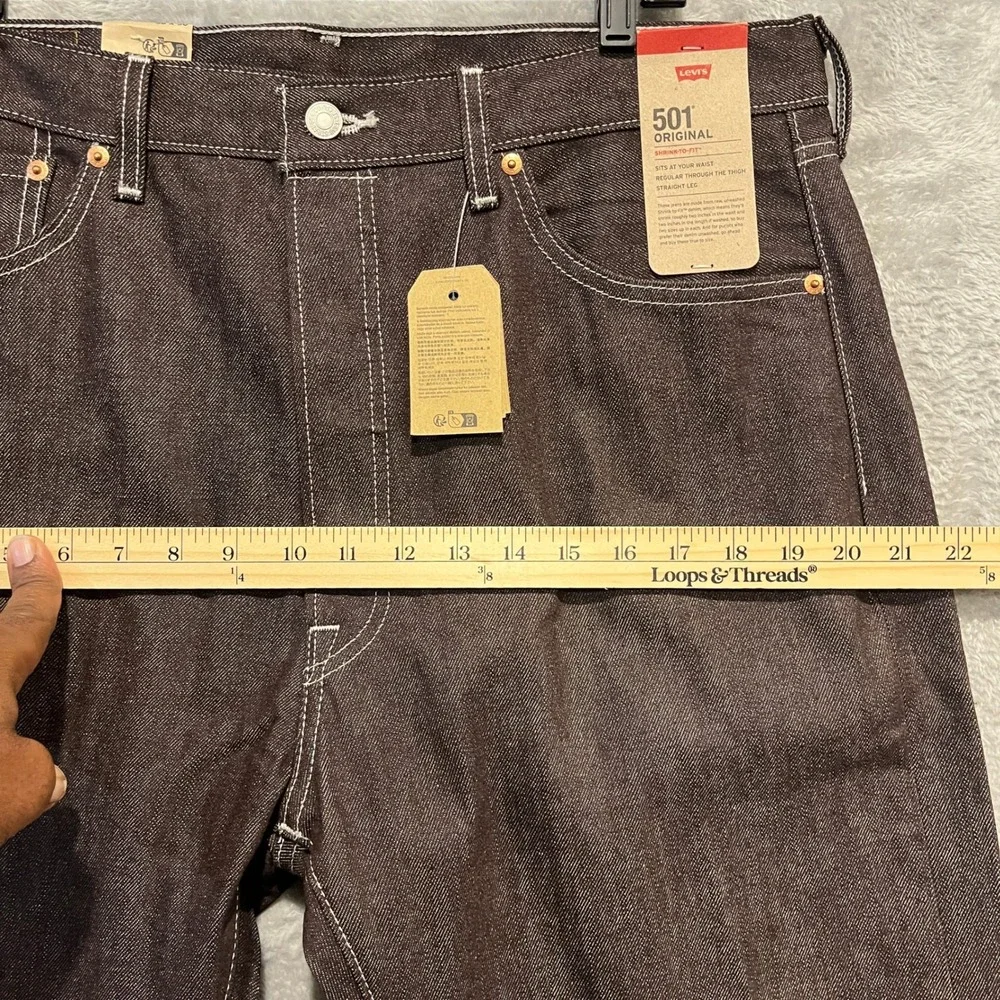 Levi's 501 Original Jeans Men 36x30 Brown Shrink-To-Fit Rigid Denim Straight Leg